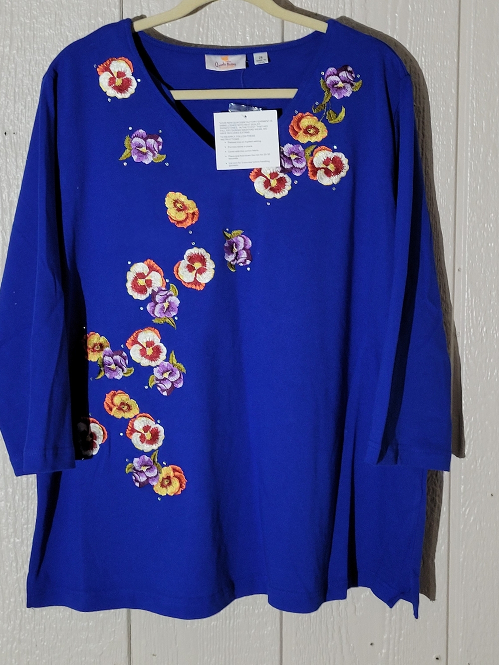 Quacker Factory Cobalt Blue Floral Embroidered V-Neck Tunic